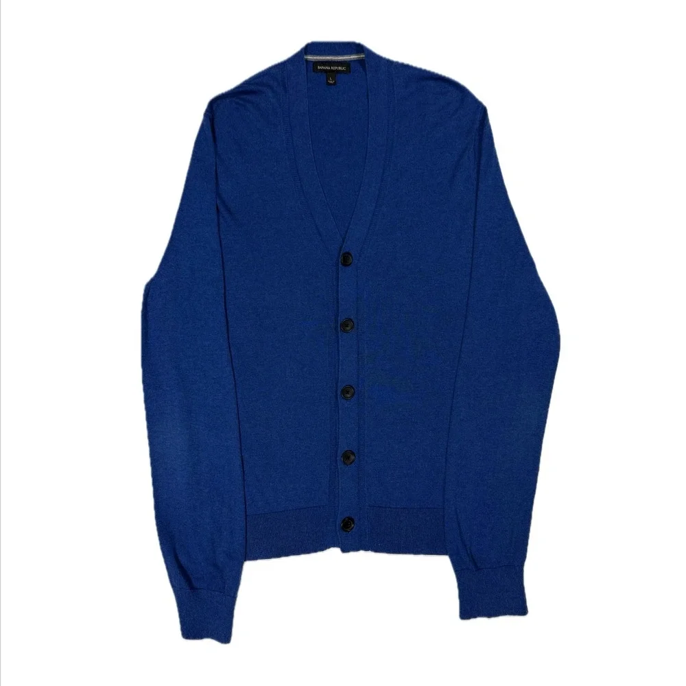 Banana Republic silk cashmere blend blue knit v neck cardigan sweater men large